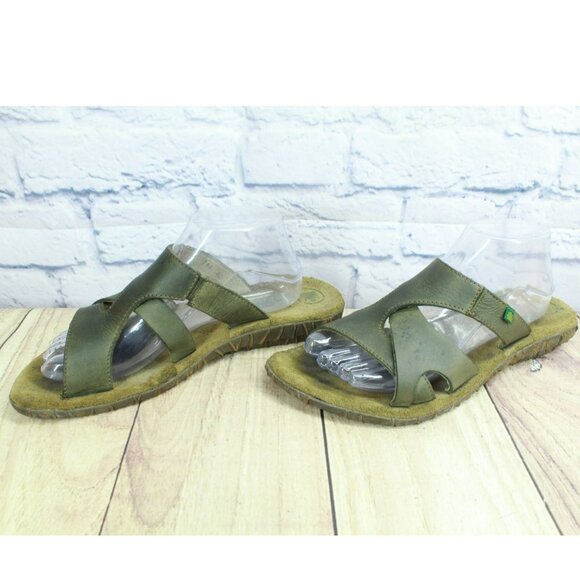 El Naturalista Green Leather Slip On Comfort Open Toe Casual Sandals Size 8 - Picture 2 of 10